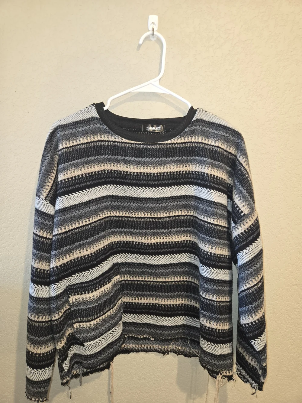 LCALE Striped Knit Crewneck Sweater - Black & Gray